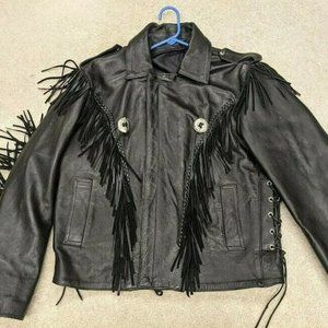 Unisex Leather Fringe Biker Jacket Size 44.